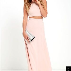 2 piece blush pink maxi dress set